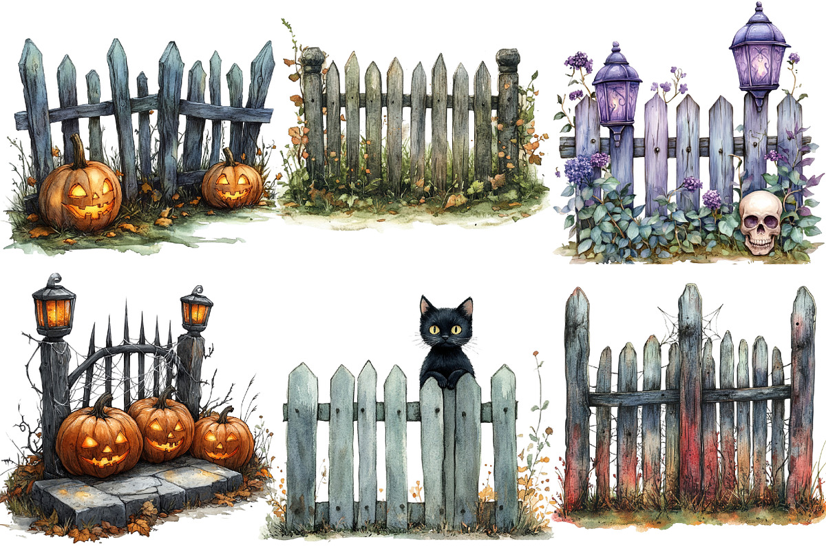 Watercolor Halloween Fence Clipart, an Illustration by Designworld (Photo 5 of 6)