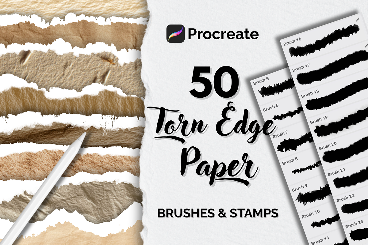 Procreate Torn Edge Paper Brushes, a Brushes & More by HopeArtIllustration (Photo 1 of 6)