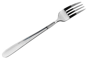 New stainless steel fork on a white isolated background, a Food & Drink Photo by ndanko