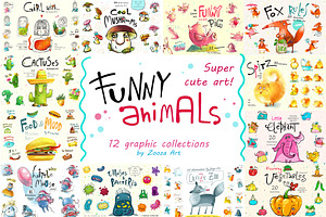 DIG BUNDLE Funny animals, an Animal Illustration by Zooza Art
