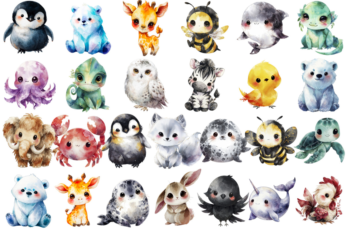 Animals Clipart Bundle 4 in 1, an Animal Illustration by InkyQueenArt (Photo 8 of 9)
