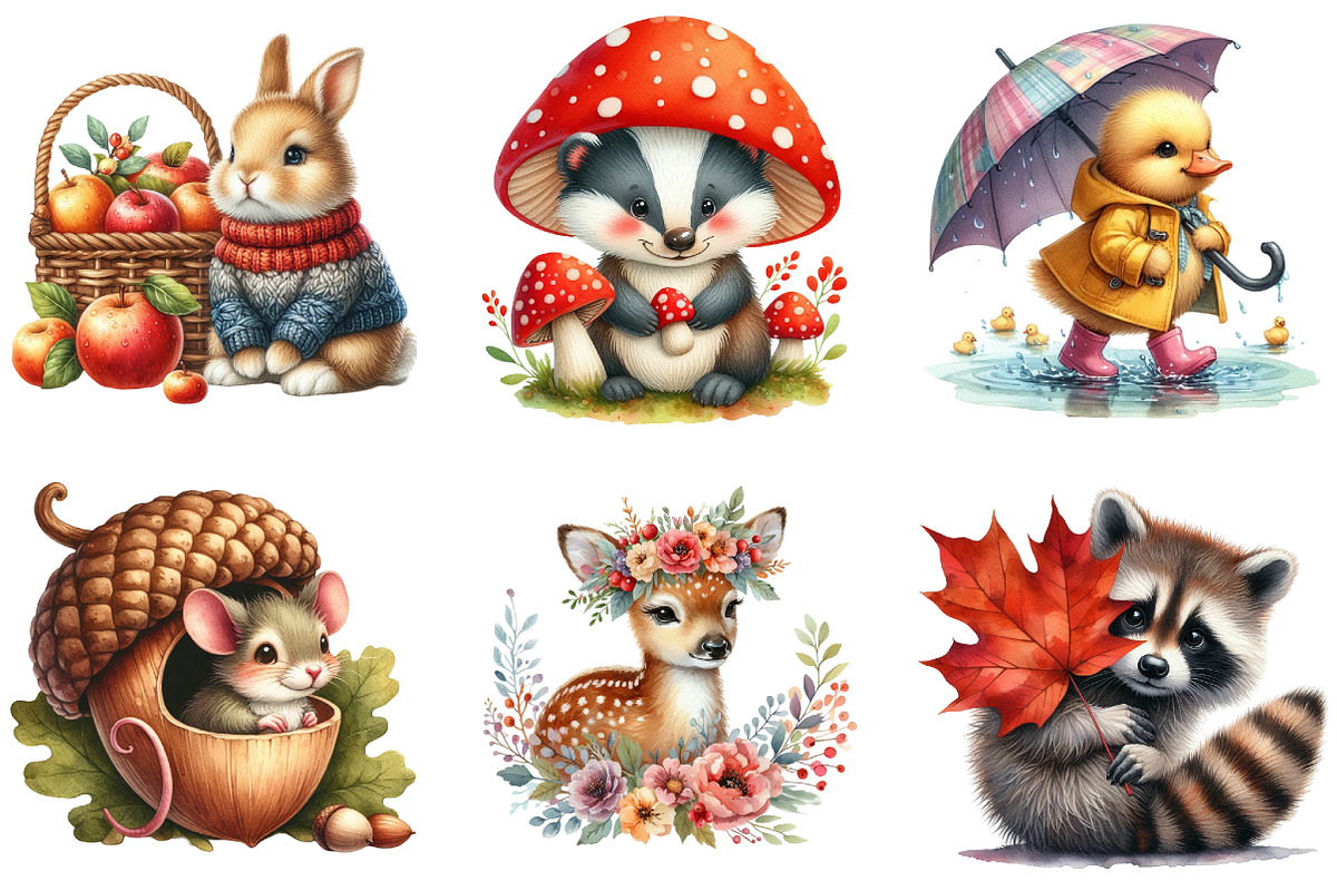 Autumn Animal Clipart, Fall Clipart, an Illustration by DreamArtGraphic (Photo 3 of 4)