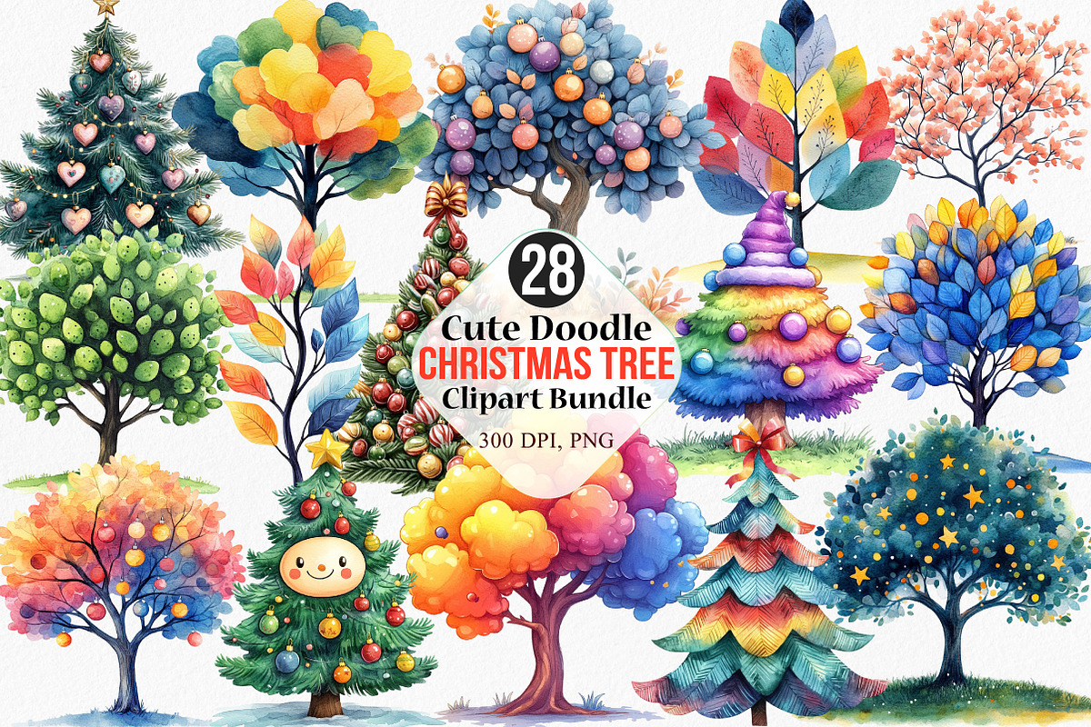 Cute Doodle Christmas Tree Clipart, an Illustration by Canvas Craft (Photo 1 of 7)