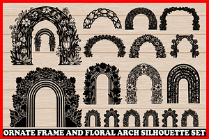 Floral Arch & Ornate Frame Silhouett, an Illustration by Creativeshirt