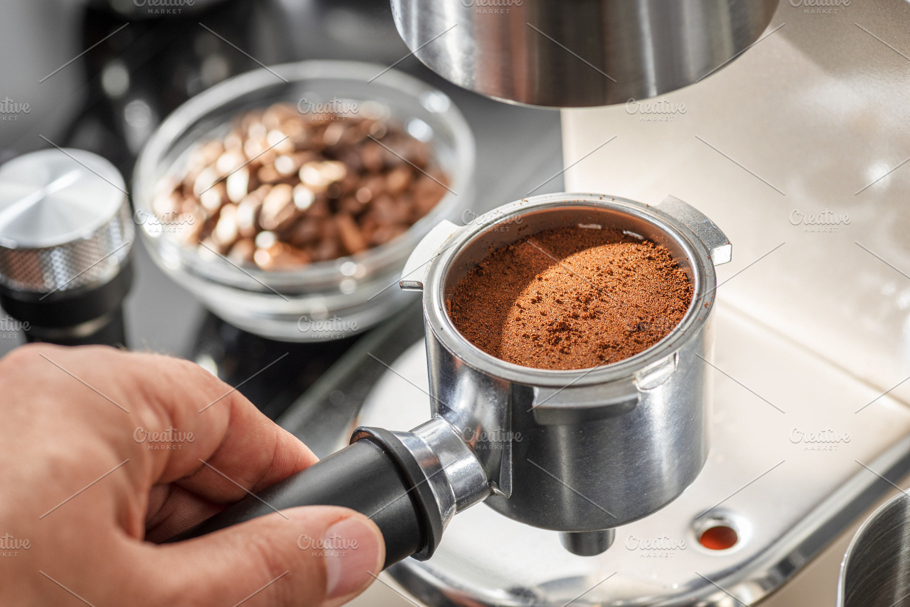 Fulfilling portafilter with coffee, a Food & Drink Photo by Volff
