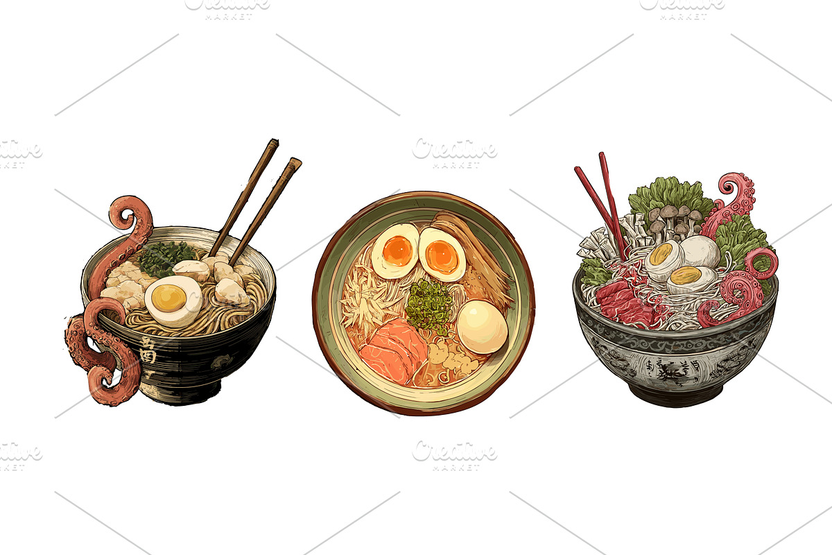 Plate of food with octopus cartoon, a Food Illustration by Onyx