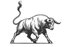 Aggressive Bull engraving vector, an Animal Illustration by AlexArt