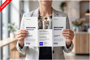 Hand Holding Flyer Brochure PSD, a Merchandise Mockup by Bruno's Shop