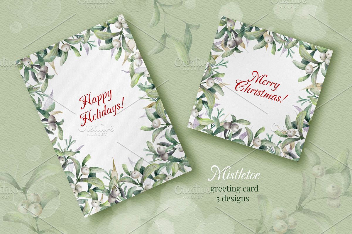 Mistletoe Watercolor Clipart., a Decorative Illustration by VetaDesign (Photo 8 of 12)