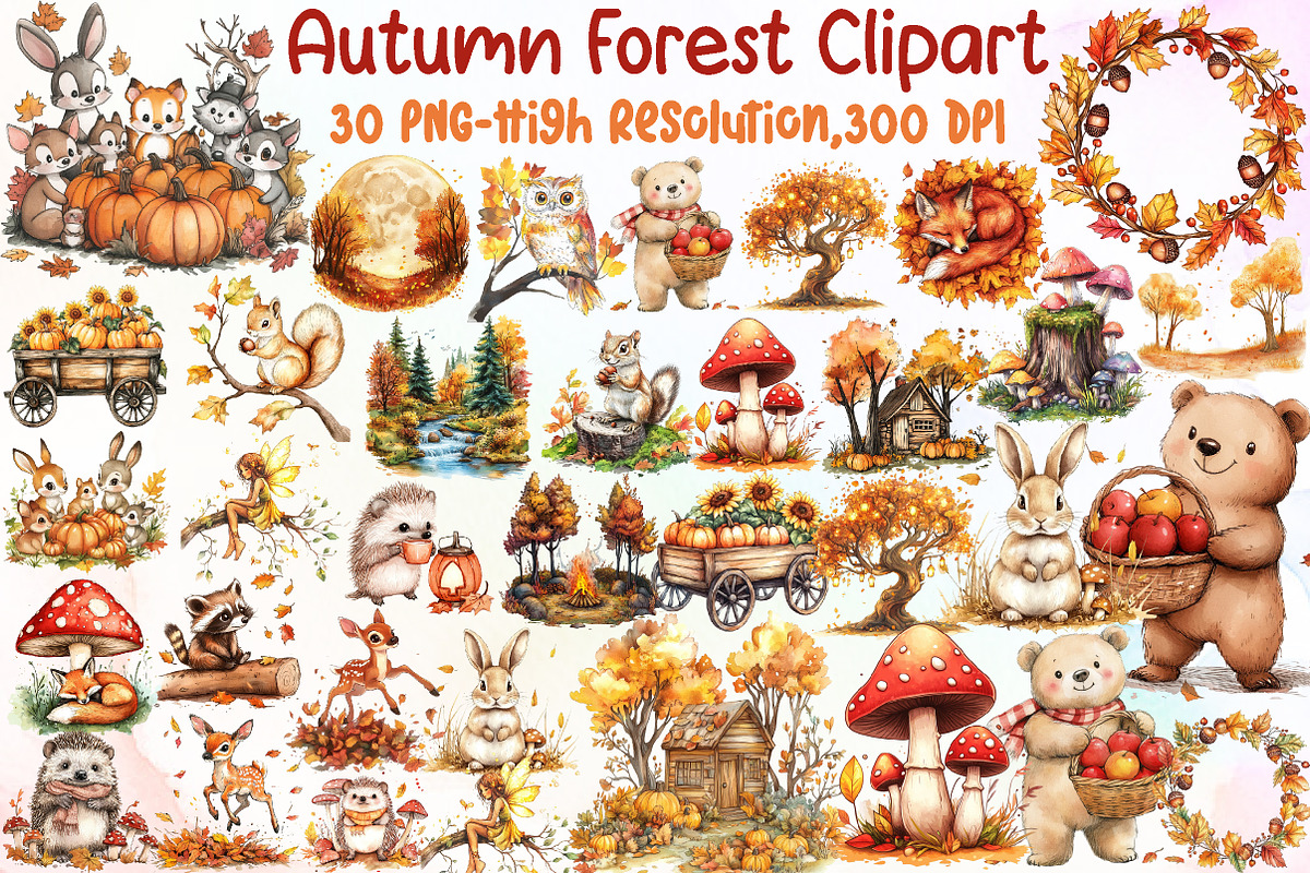 Watercolor Autumn Forest Clipart, an Illustration by Sublimation Artist (Photo 1 of 6)