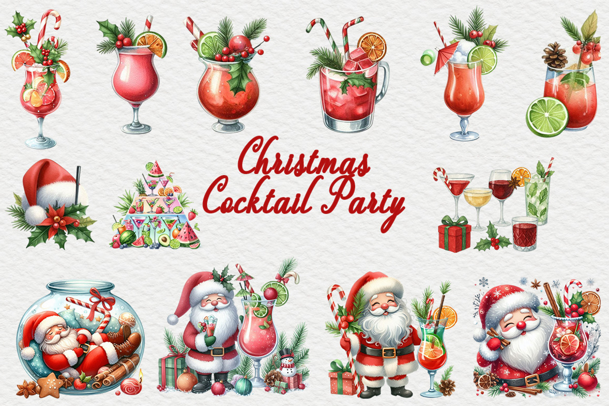 Christmas Cocktail Party watercolor, a Seasonal Illustration by FITALARTSNEDIGI (Photo 3 of 6)
