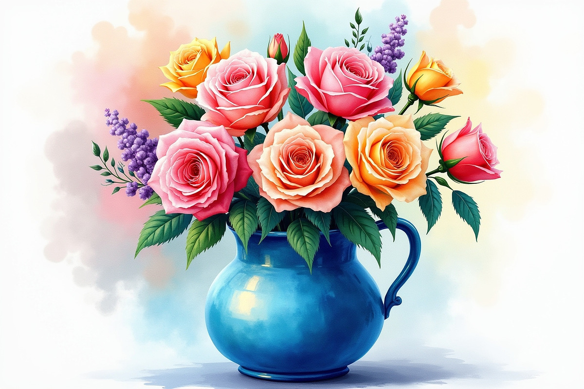 Charming watercolor flower vase, an Illustration by Amazin_art (Photo 5 of 7)