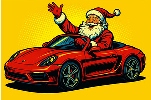 Santa Claus Driving Sports Car, an Illustration by AlexArt