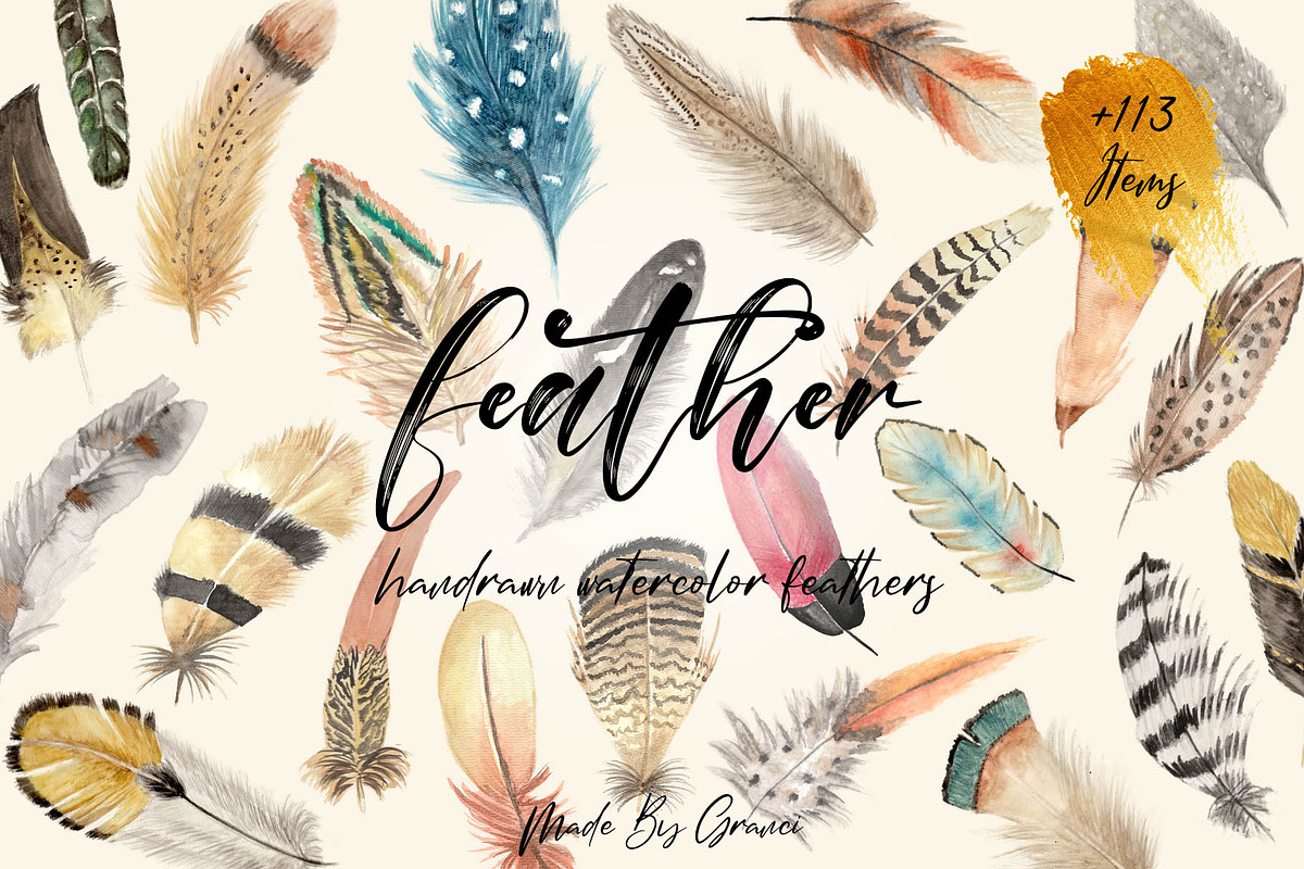 Watercolor Feathers Collection, a Decorative Illustration by GRANCI STUDIOS (Photo 1 of 12)