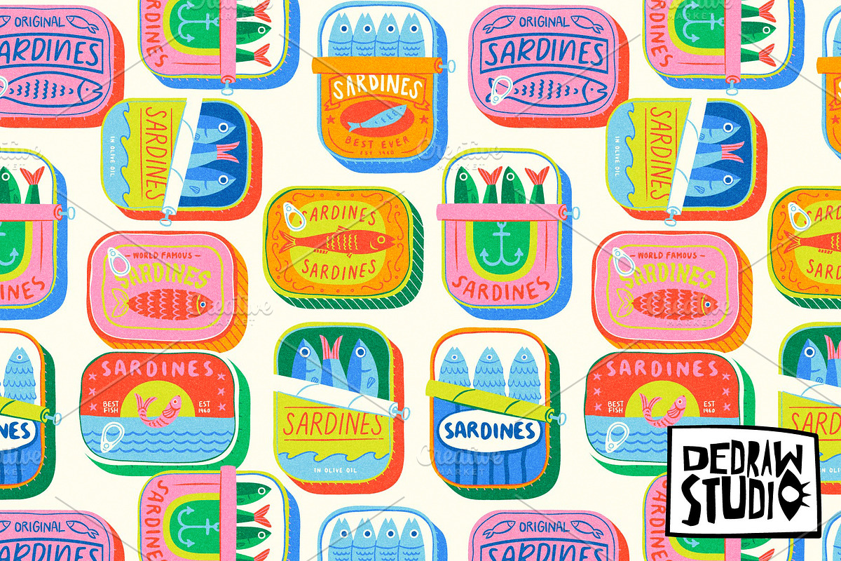 Colorful Canned Fish Pattern, a Pattern Graphic by Dedraw Studio (Photo 1 of 3)