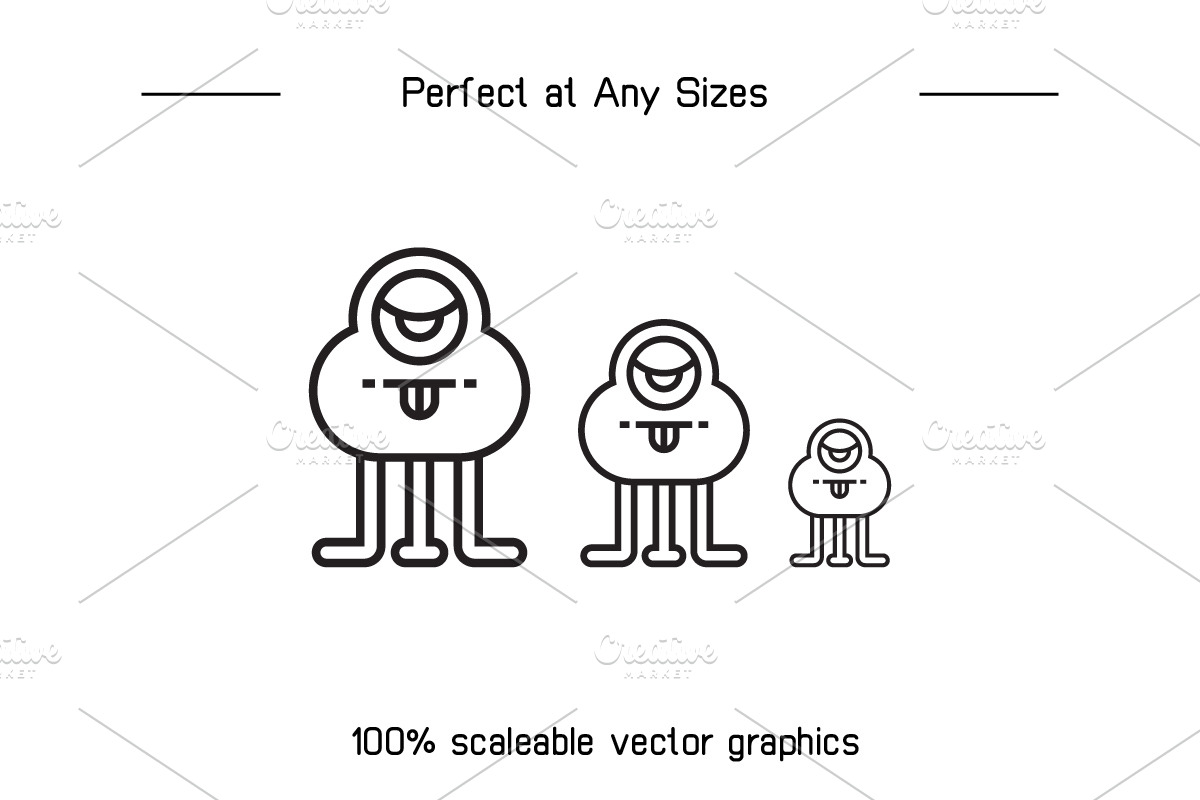 Cute Monster Characters Line Icons, an Outline Icon by Designfour (Photo 7 of 7)