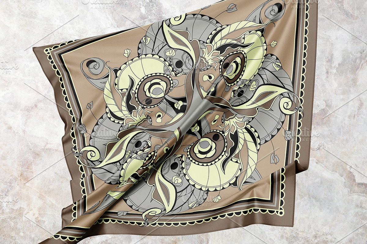 Ivory & Taupe Art Nouveau Silk Scarf, an Object Graphic by ilustrinna (Photo 9 of 9)