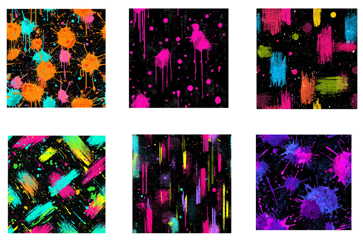 Neon Paint Splatter Digital Paper, a Pattern Graphic by CreationArt (Photo 3 of 5)