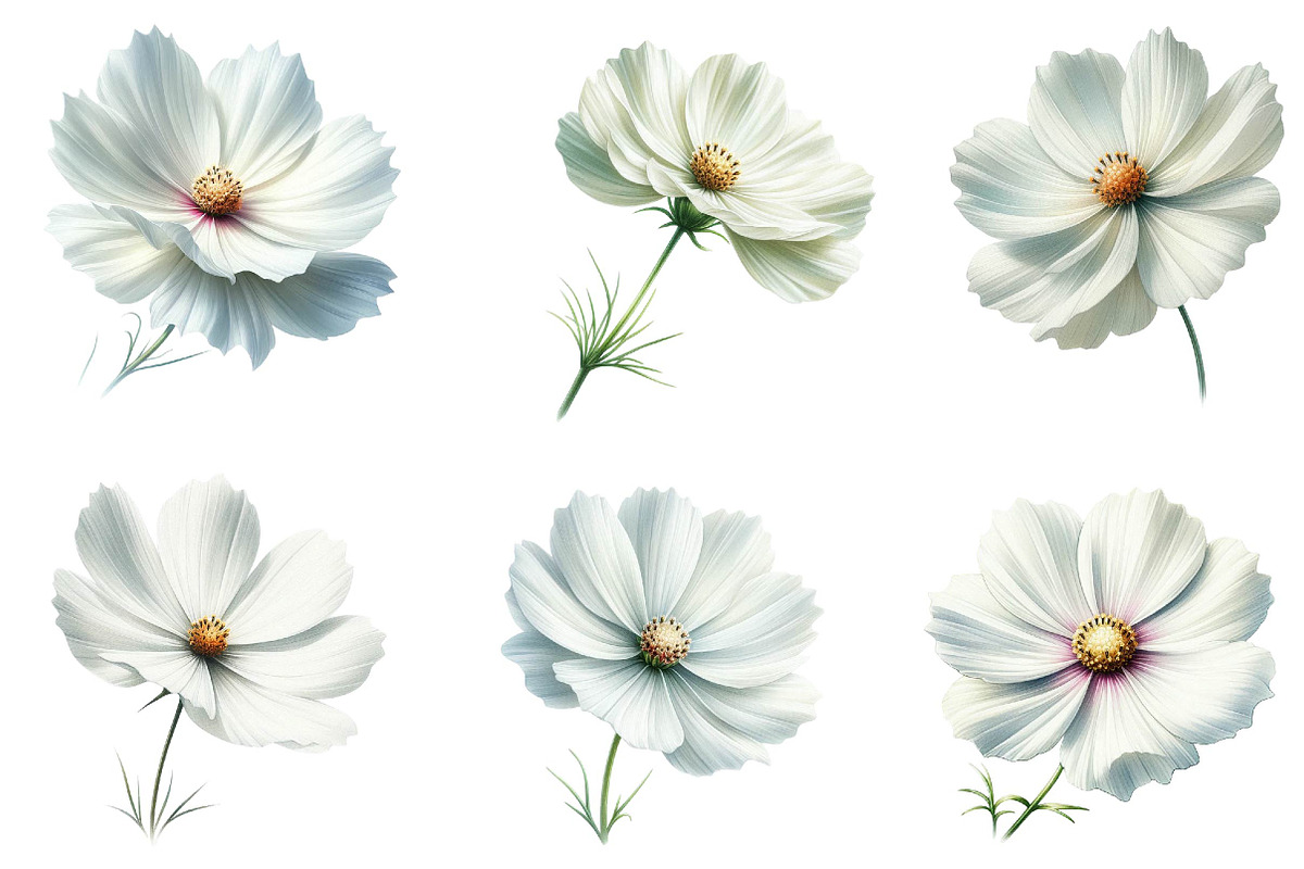 Wedding White Cosmos Flower Clipart, a Decorative Illustration by fashionaddict (Photo 3 of 7)