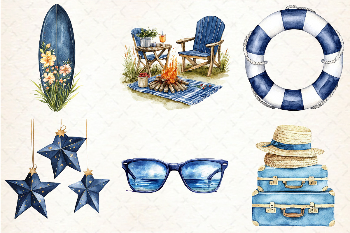 Navy Summer Outdoor Watercolor Clipa, an Illustration by Libby Wishes (Photo 3 of 7)
