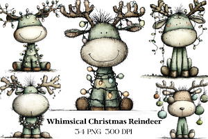 Whimsical Christmas Reindeer Clipart, an Illustration by CraftArtStudio