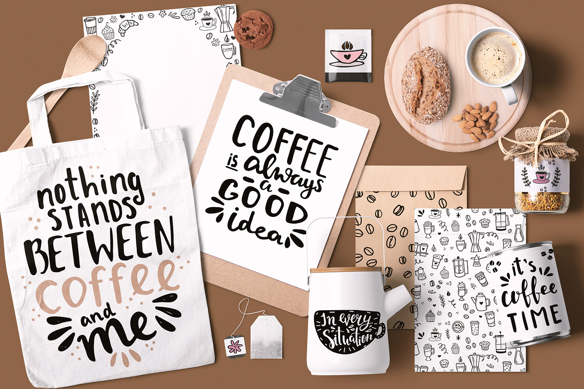 Peace, Love and Coffee set, a Food Illustration by Cozy pattern shop (Photo 6 of 12)