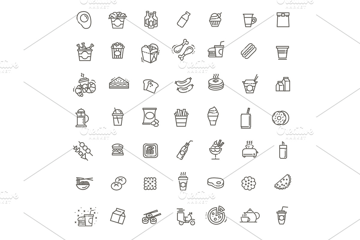 Fast food vector icons set, a Food Illustration by Tettygreen