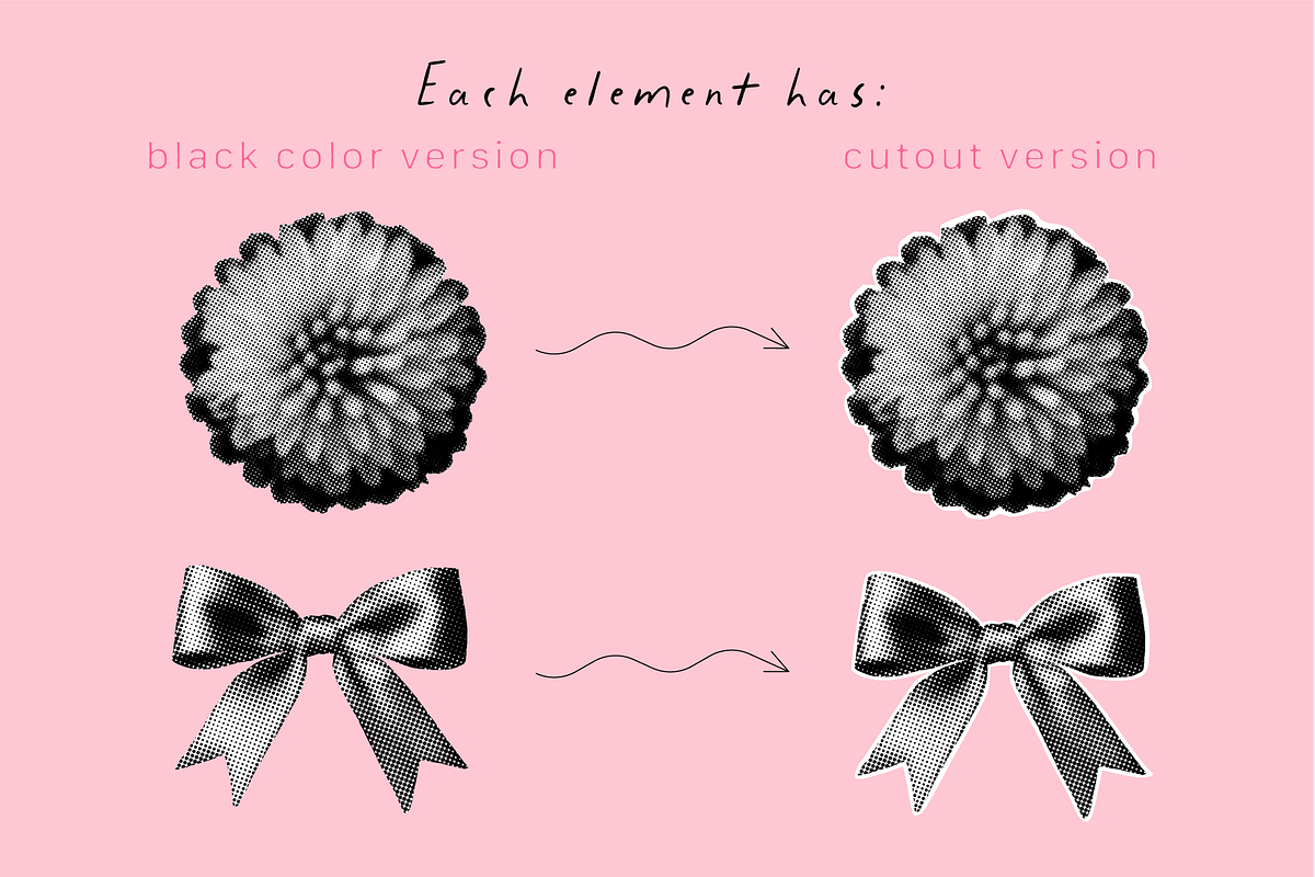 Pink Halftone Collage Elements, an Object Graphic by Animoon (Photo 5 of 19)