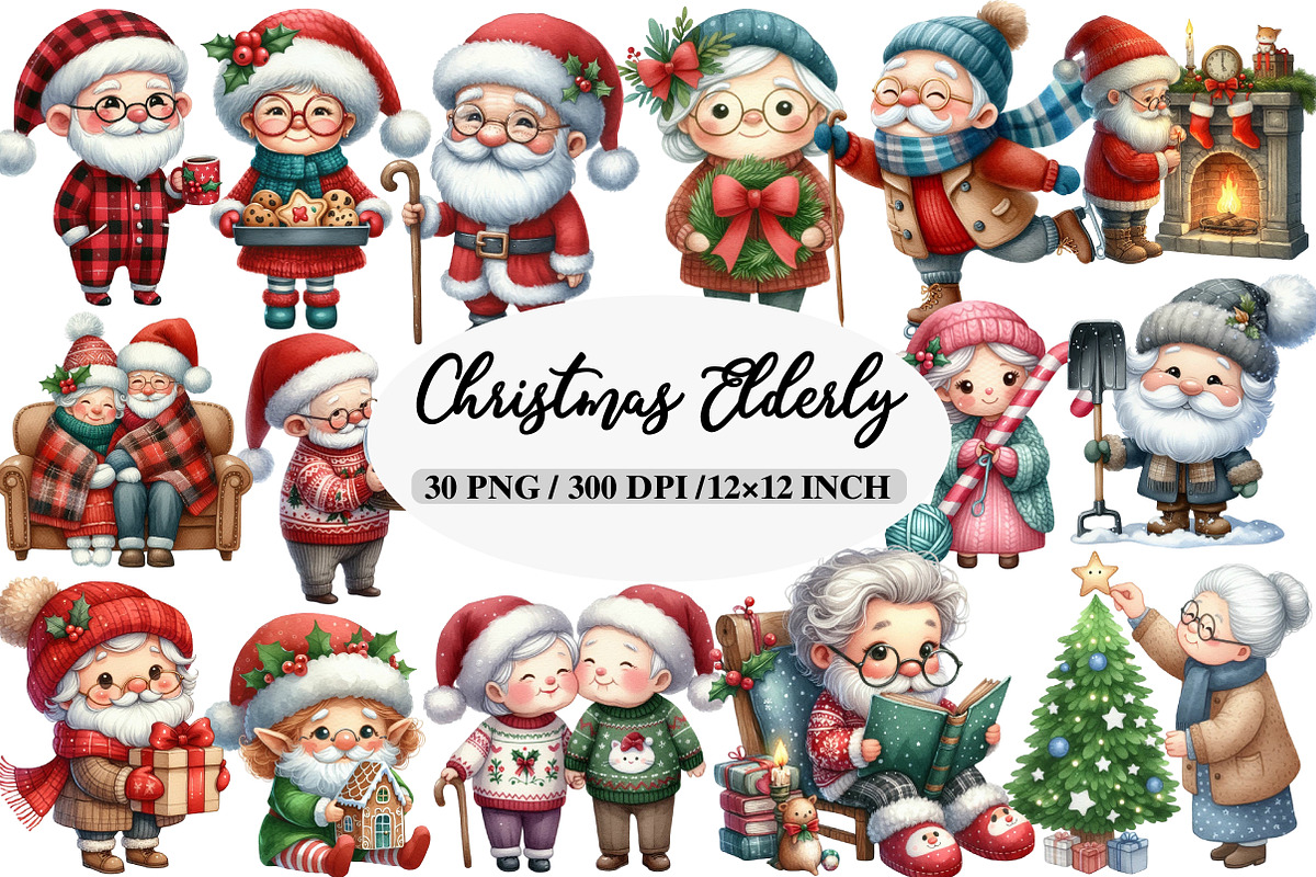 Christmas Elderly Clipart Set, an Illustration by Daily.Designs (Photo 1 of 5)
