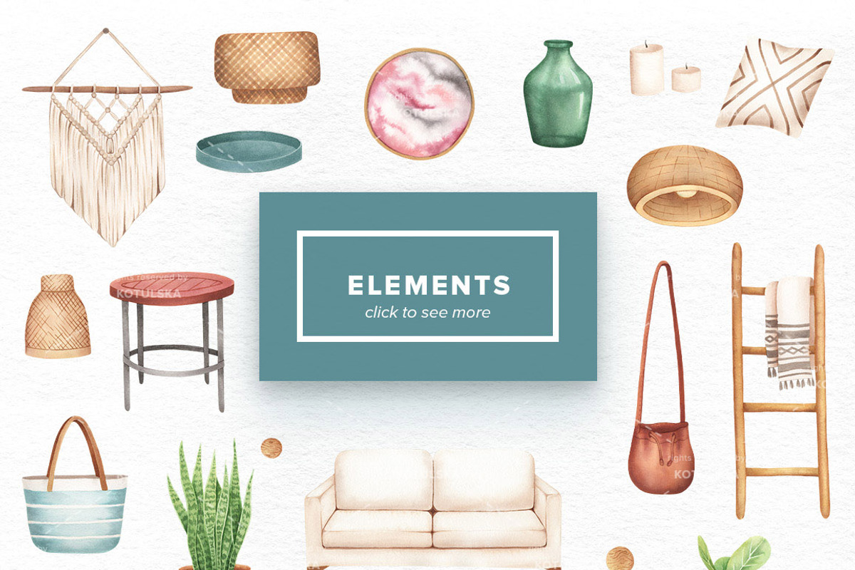 Watercolor Home Decor Set, an Object Graphic by Kotulska (Photo 2 of 7)