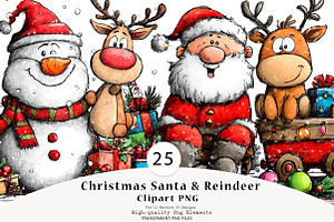 Christmas Santa & Reindeer Clipart, a Seasonal Illustration by CreationArt