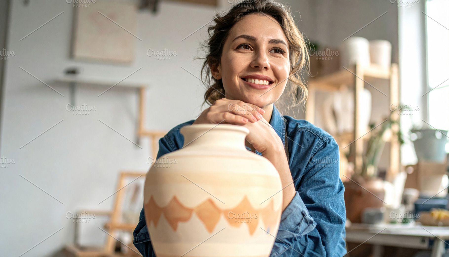 Smiling Woman Holding Decorative Ceramic Vase, an Arts & Entertainment Photo by Davizro's Market