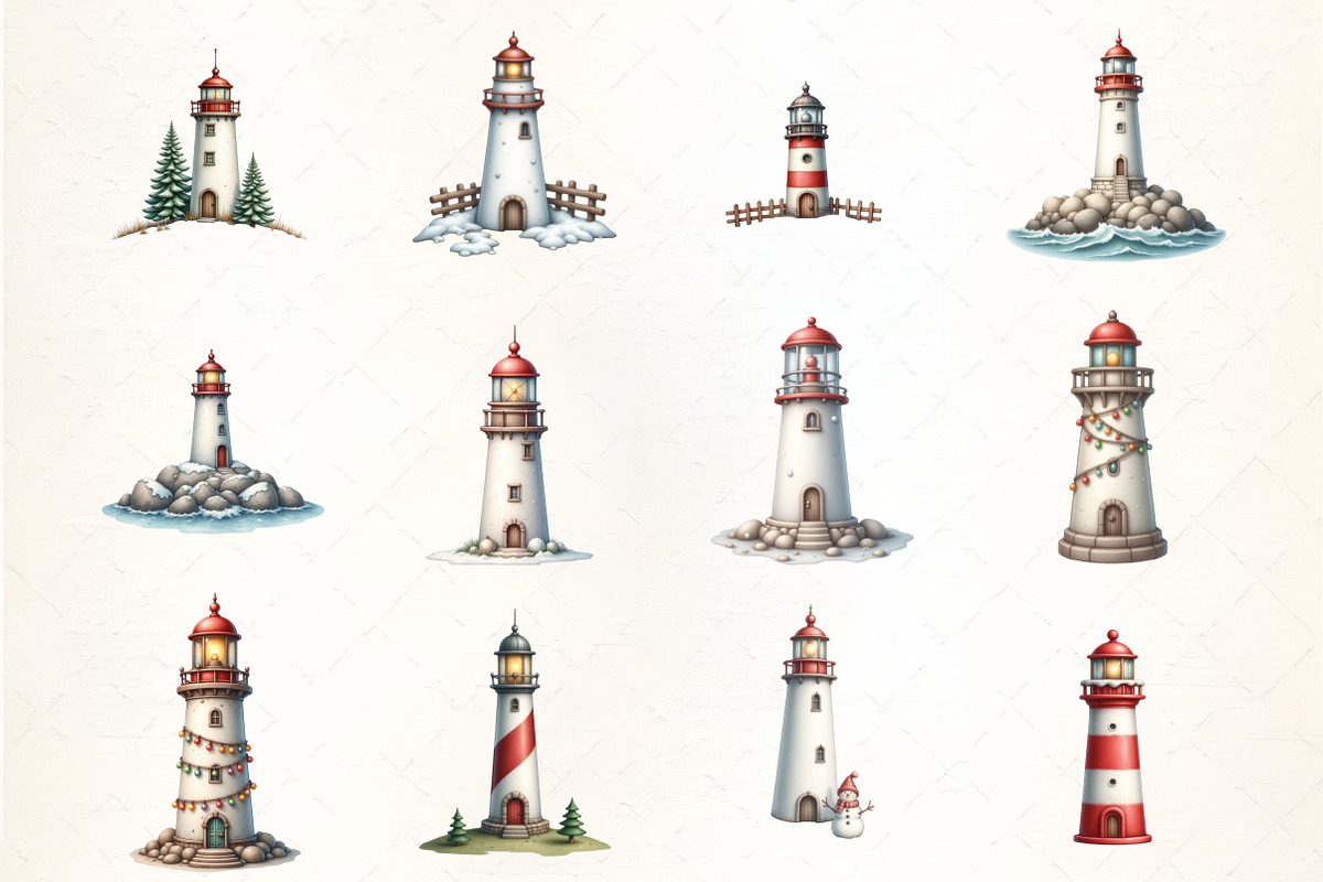 Christmas Lighthouse Clipart, an Illustration by CrexoraLab (Photo 4 of 5)