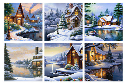 Christmas Cabin Backgrounds Papers