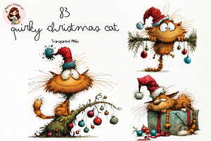 Quirky Christmas Cat Clipart, a Seasonal Illustration by Nicolle's Colorful Art