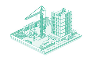 Construction site with crane and sky, an Illustration by Booblgum