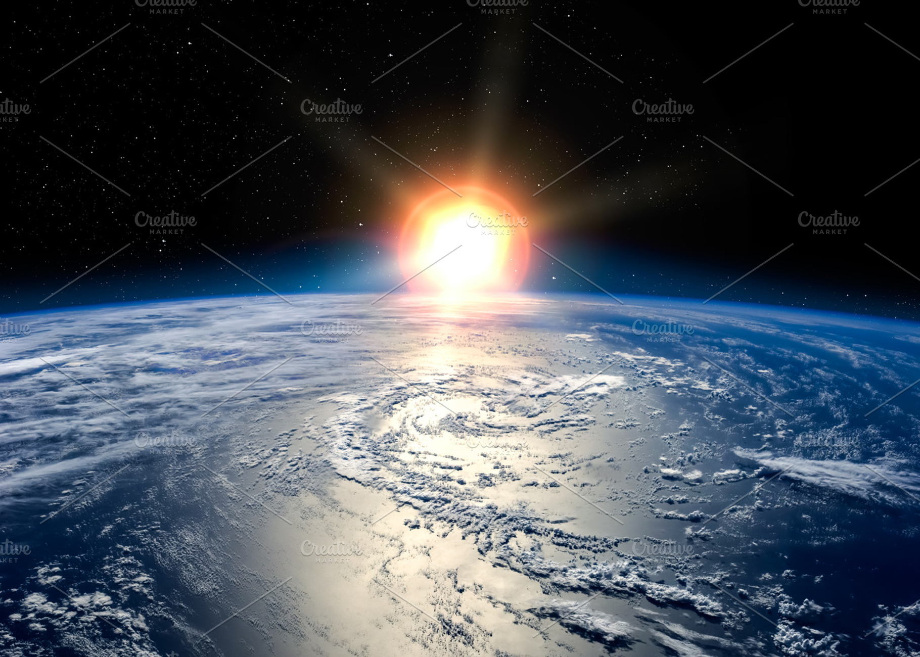 Sunrise in outer space featuring earth, planet, and cosmos, an Abstract Photo by Vadim Sadovski