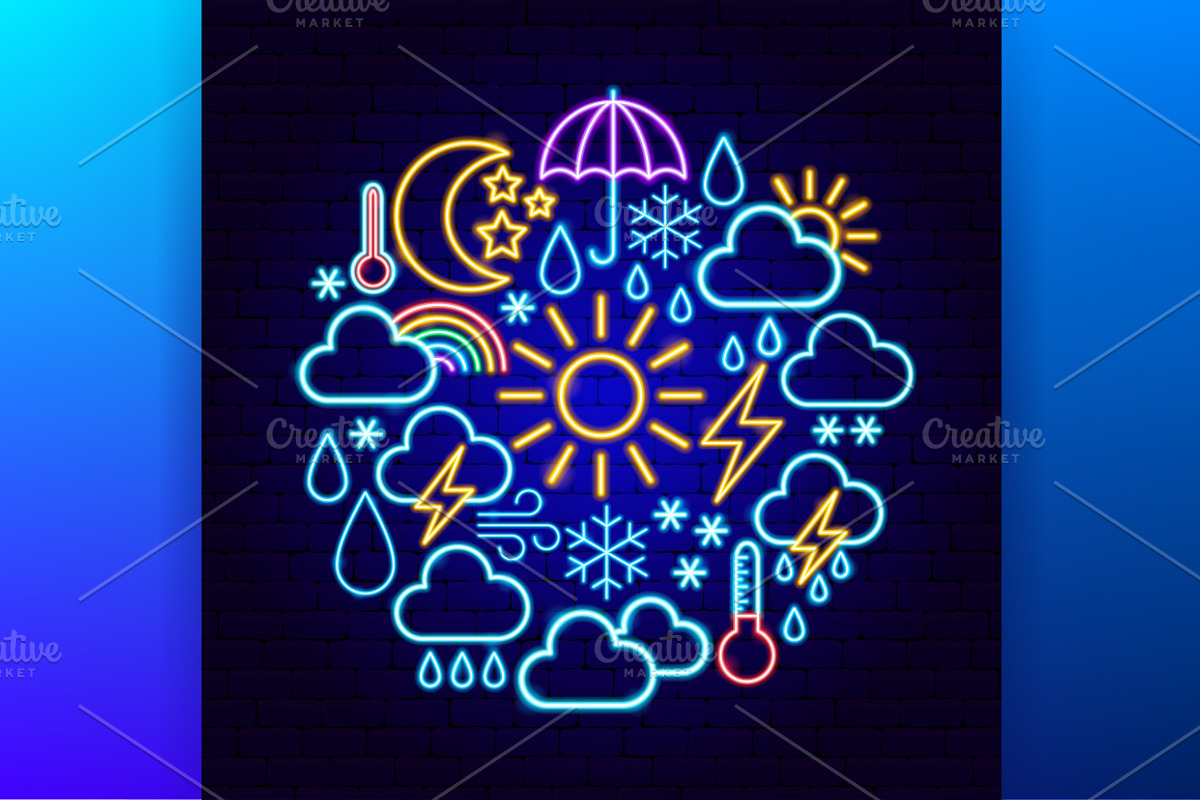 Weather Neon Vector Icons Set, an Outline Icon by Anna_leni (Photo 6 of 11)