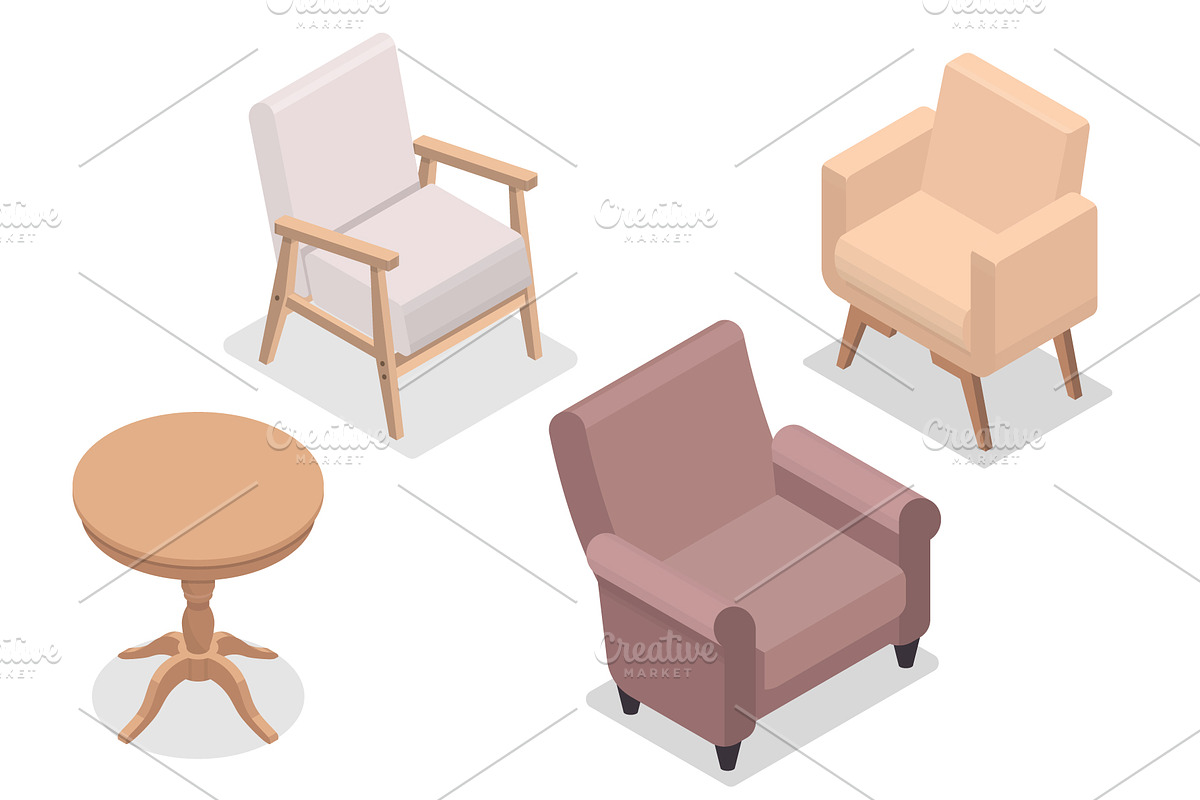 Isometric furniture set with chairs, an Object Illustration by Yayasya (Photo 2 of 3)