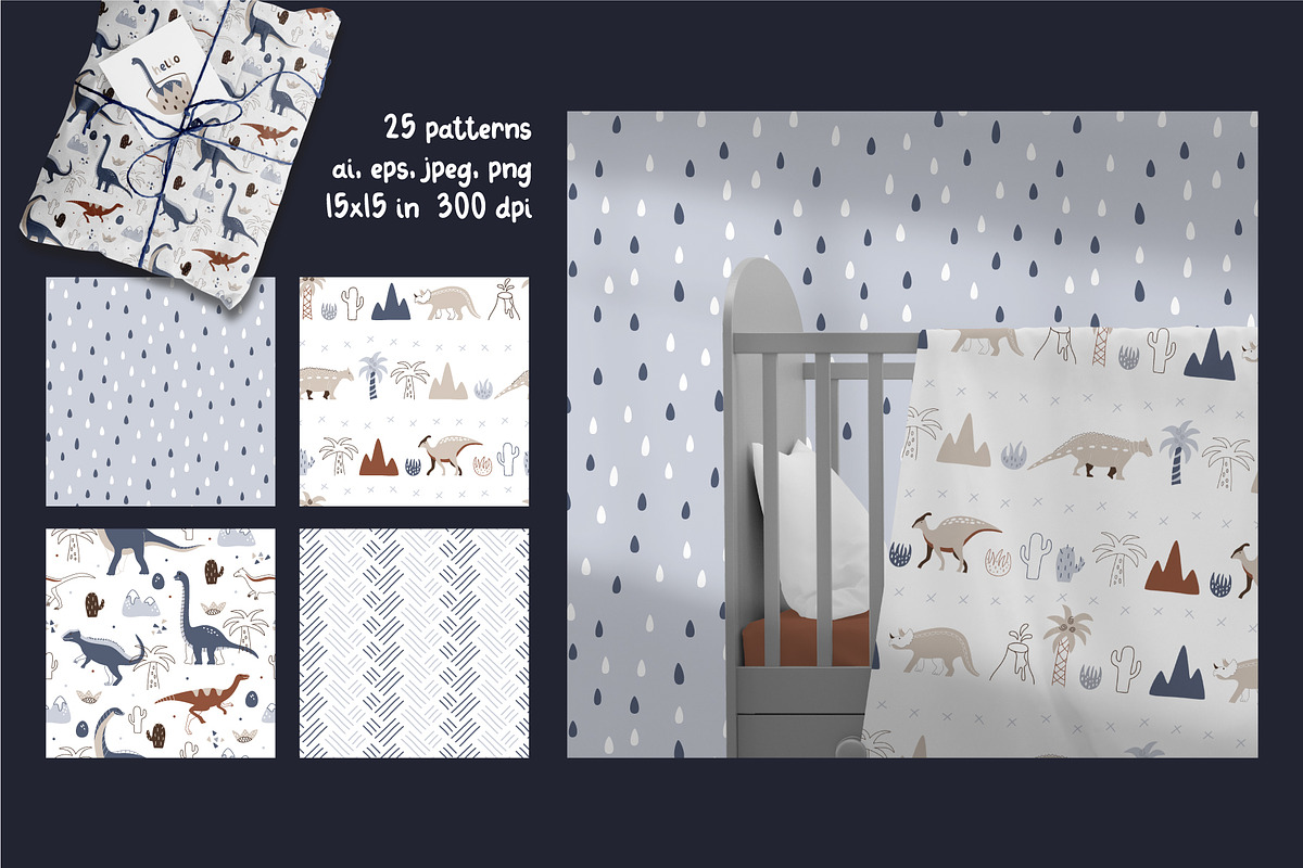 ROAR. Dino Patterns & Alphabet, a Pattern Graphic by ValeriiaFeeva (Photo 2 of 12)