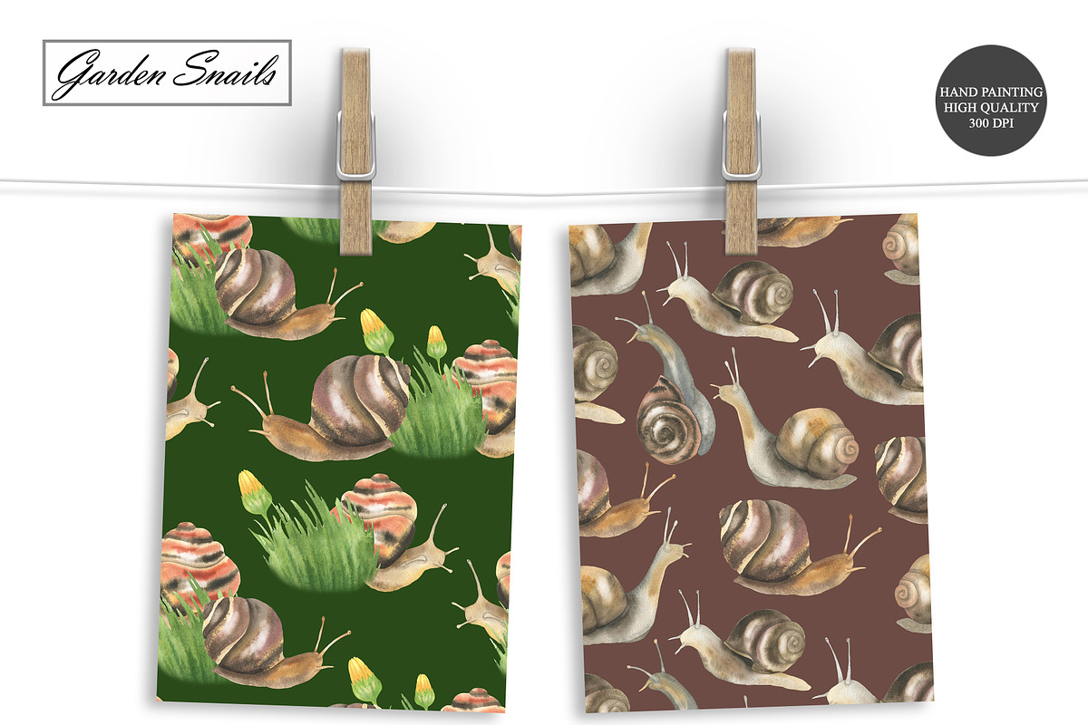 Watercolor Snail Seamless Patterns, an Animal Illustration by OlDm_Shop (Photo 7 of 10)