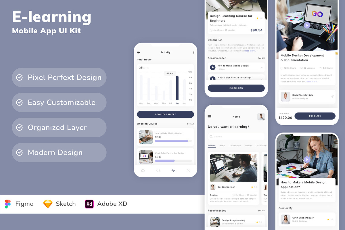 E-learning Mobile App UI Kit, an UI Kit Template by Betush