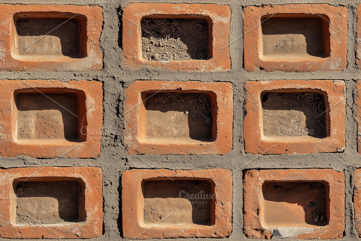 Seamless brick wall featuring rectangular hollow bricks arranged in a ...