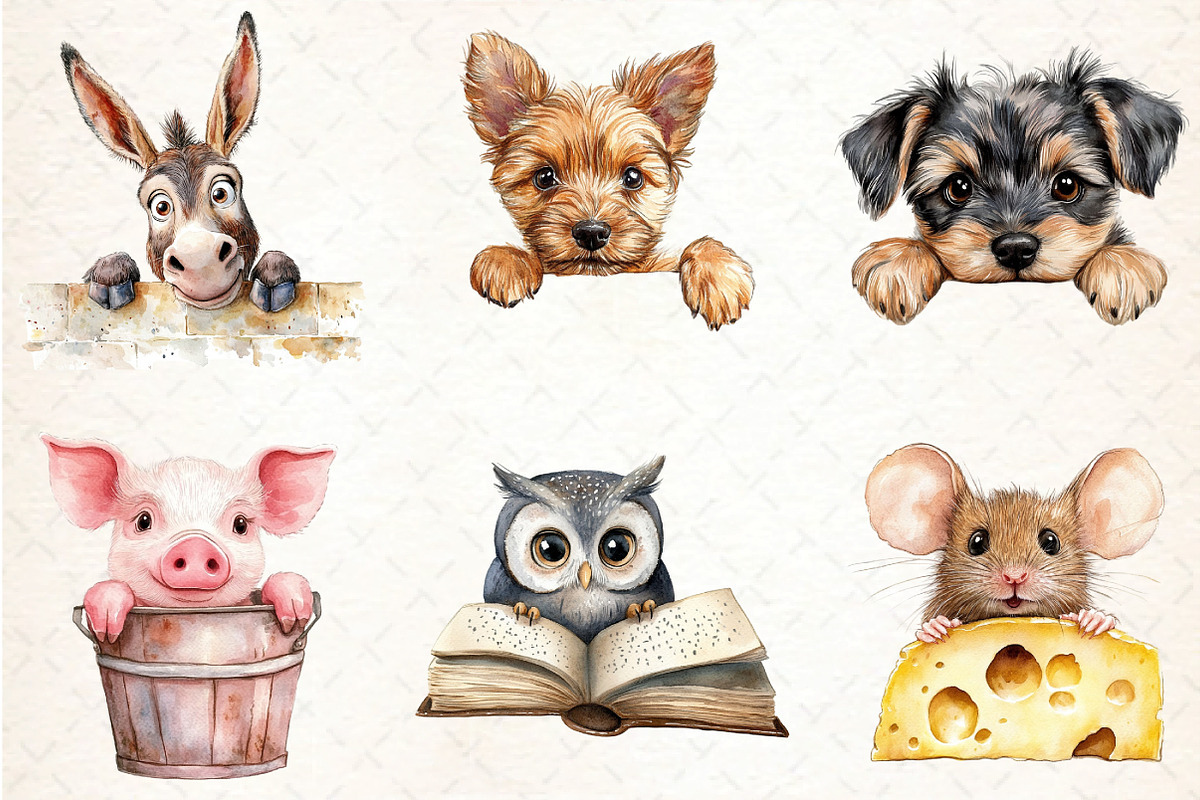 Funny Cute Animal Peeking Clipart, an Illustration by DreamCafeArt (Photo 2 of 6)