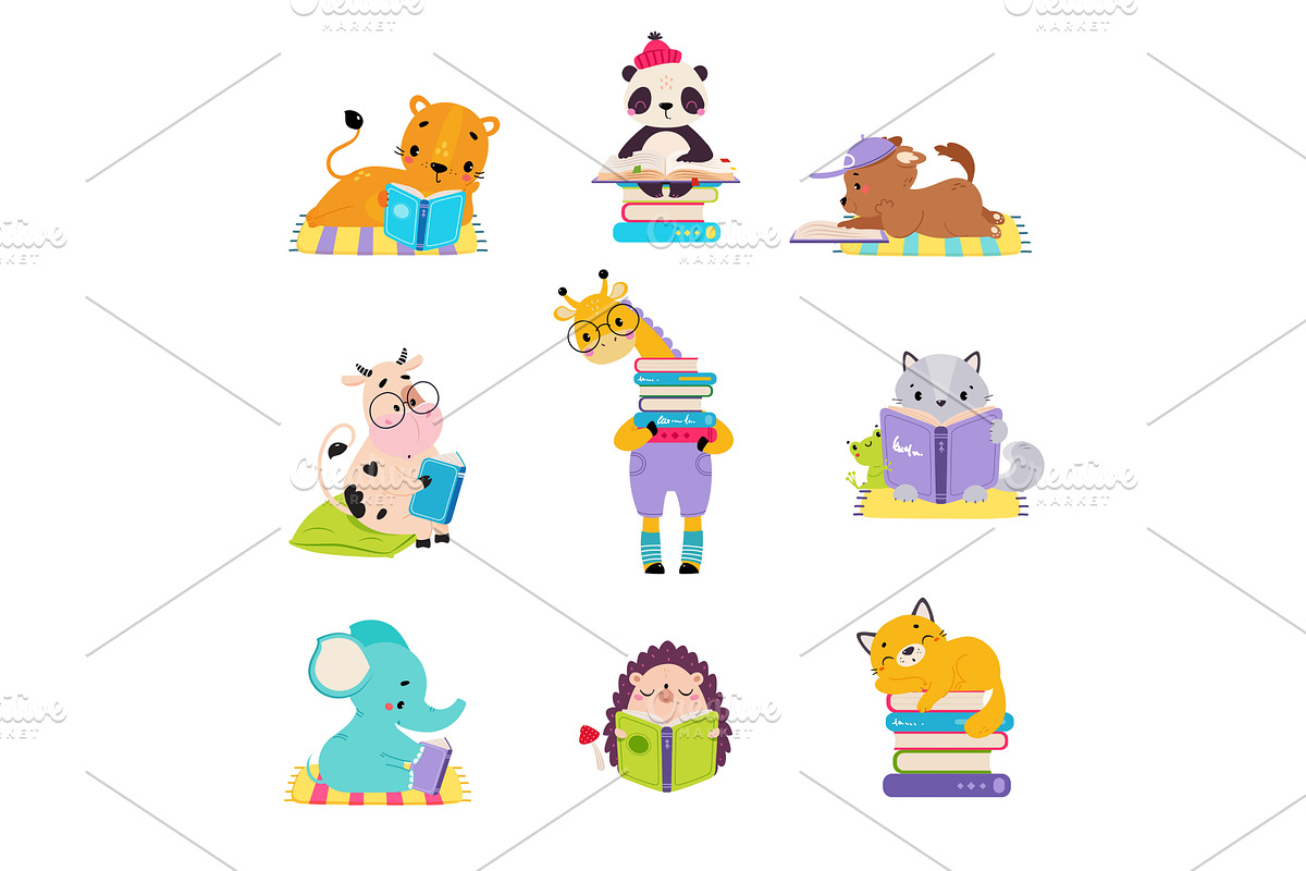 Cute baby animals reading books set, an Animal Illustration by TopVectors