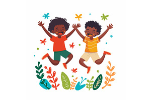 Two African children joyfully, an Illustration by Vectorstockersland
