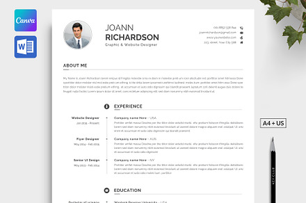 Resume / CV Template | Canva & Word
