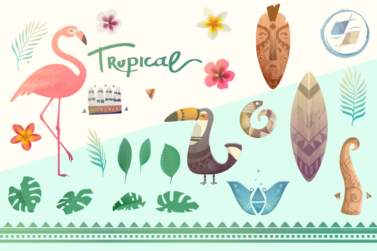 Tropical set of flamingo. Vector, an Illustration by Fay_Francevna (Photo 3 of 6)