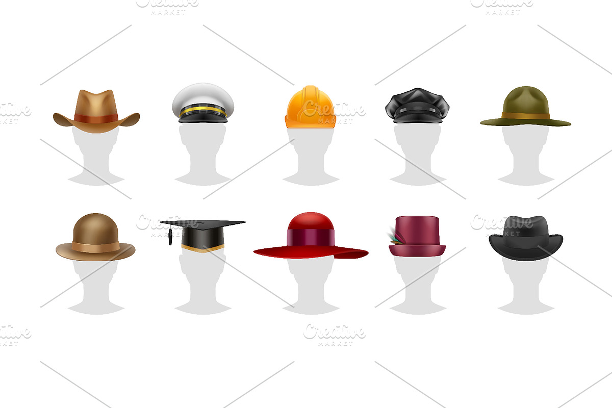 Realistic Vector Hats Set, an Object Graphic by Zonda (Photo 5 of 8)