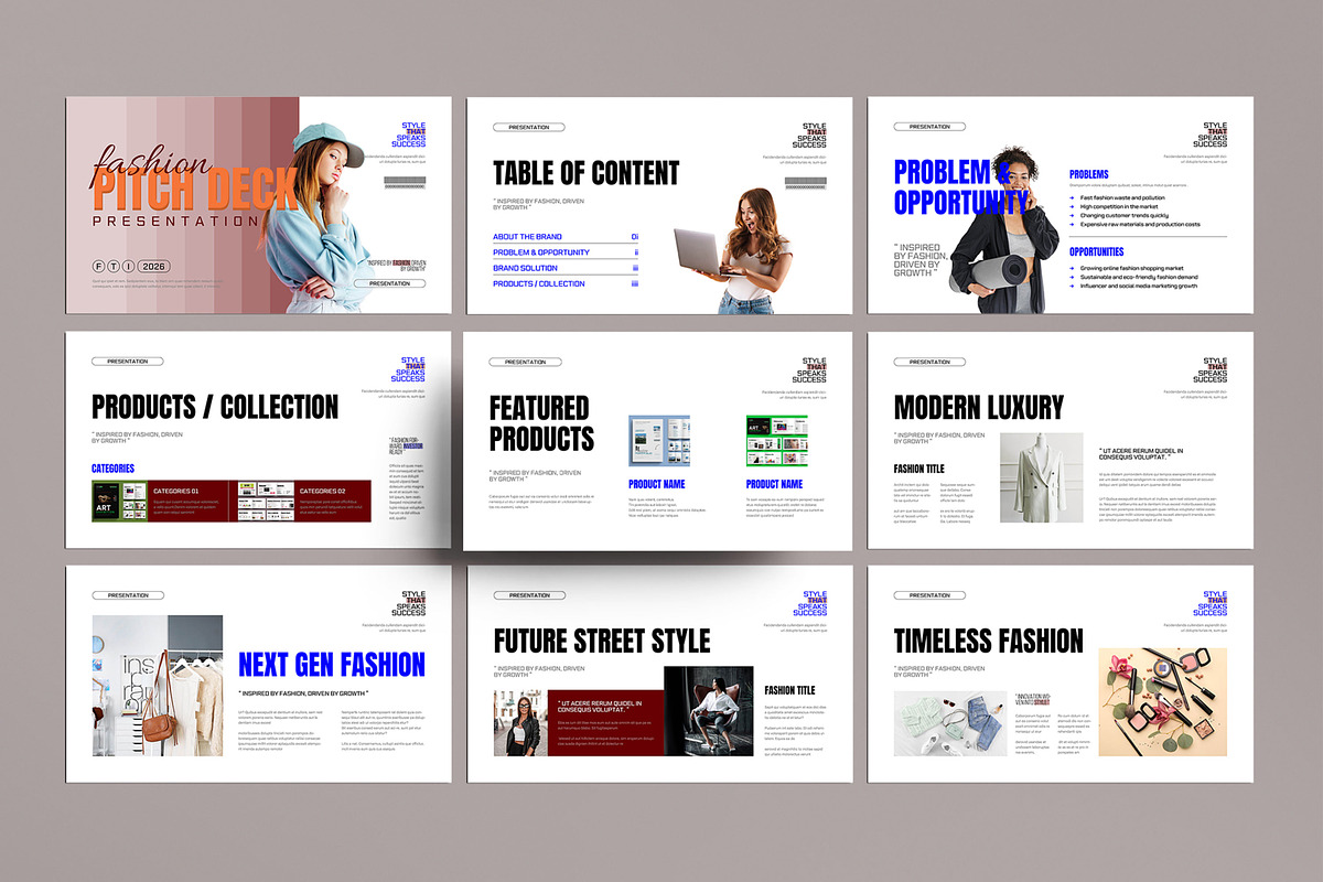 Fashion Pitch Deck Presentation, a Presentation Template by MightyDesign (Photo 1 of 7)